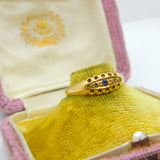 Victorian 18ct Yellow Gold, Sapphire & Diamond Boat Ring 1893 Birmingham