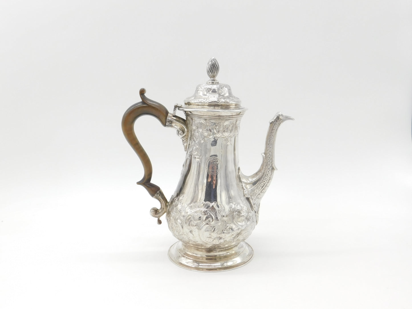 Large Georgian Sterling Silver Floral Embossed Coffee Pot 1772 London William & James Priest