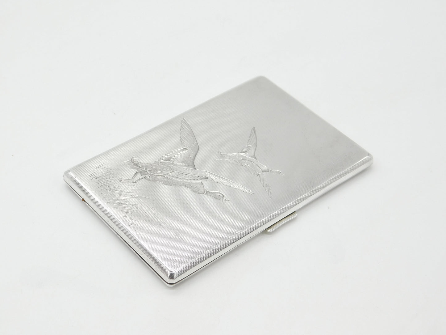 Sterling Silver Aesthetic Flying Duck Pattern Cigarette Case 1938 Birmingham