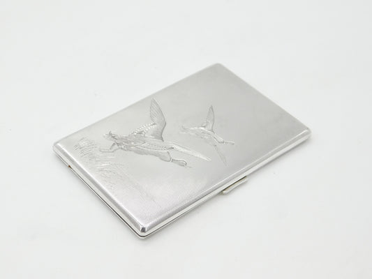 Sterling Silver Aesthetic Flying Duck Pattern Cigarette Case 1938 Birmingham