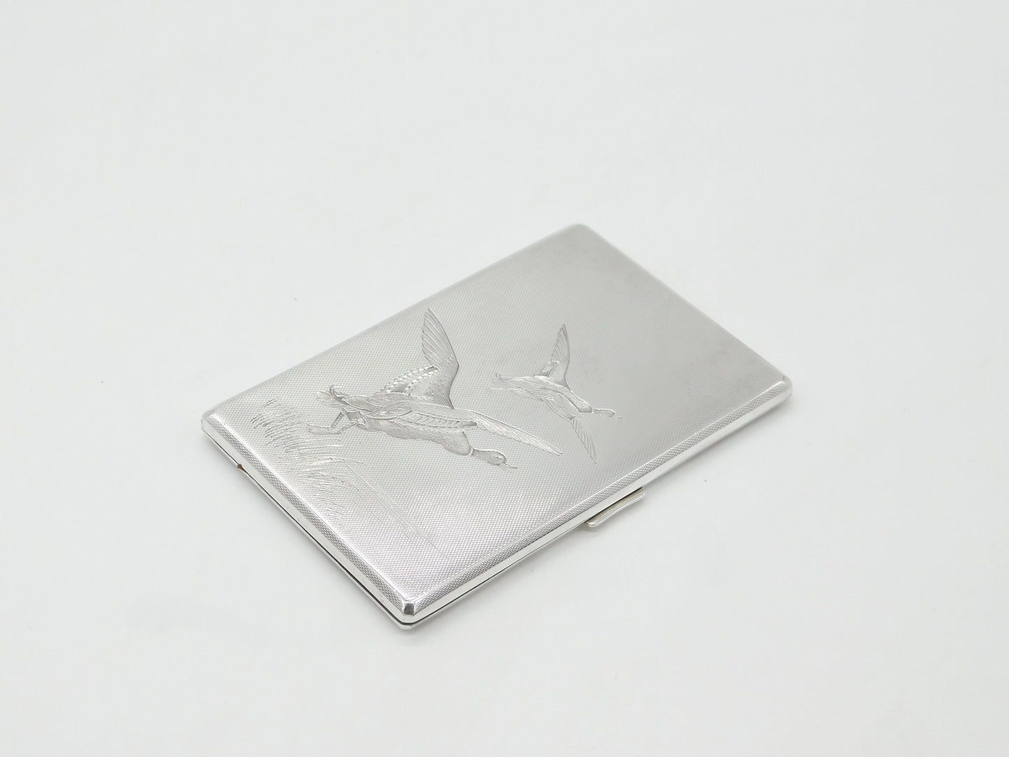 Sterling Silver Aesthetic Flying Duck Pattern Cigarette Case 1938 Birmingham