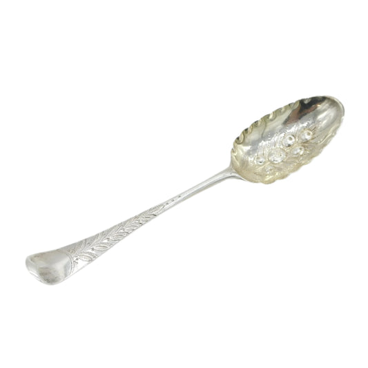 George I Sterling Silver Floral Berry Pattern Dessert Spoon Antique 1723 London