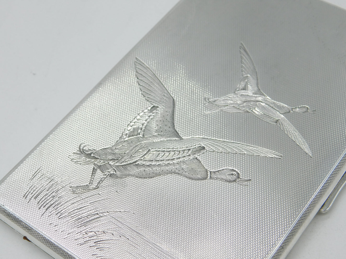 Sterling Silver Aesthetic Flying Duck Pattern Cigarette Case 1938 Birmingham