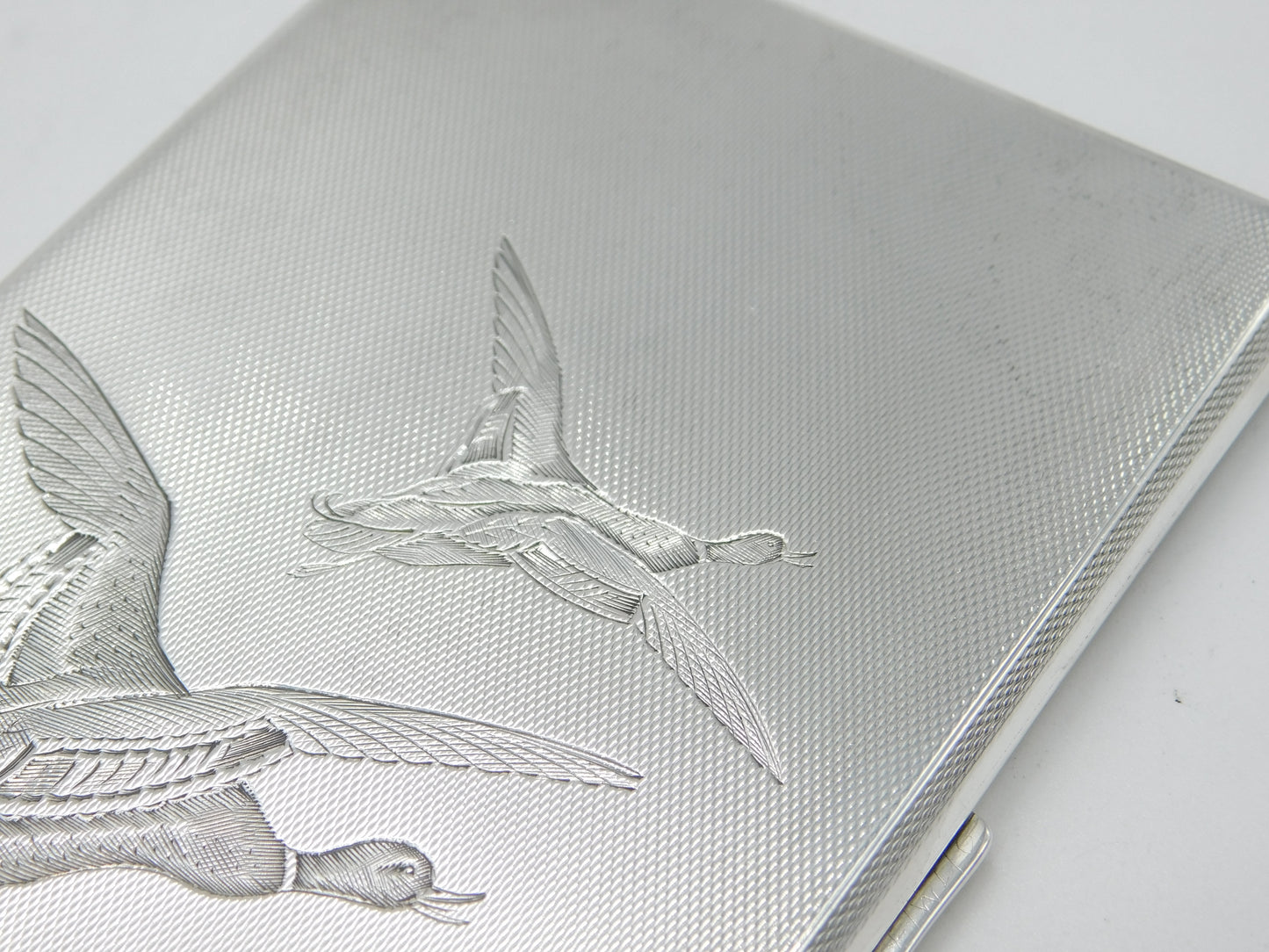 Sterling Silver Aesthetic Flying Duck Pattern Cigarette Case 1938 Birmingham