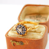 18ct Yellow Gold, Sapphire & Diamond Floral Dress Ring Antique c1920 Art Deco