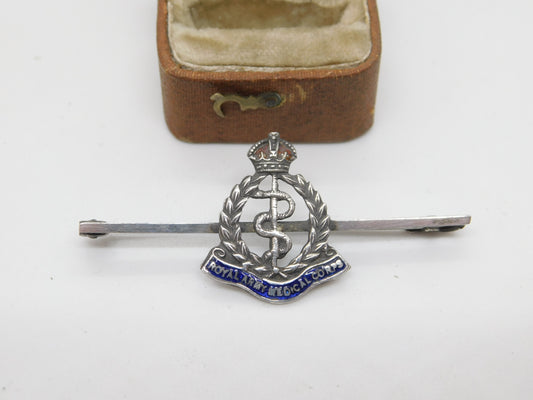 WWII Sterling Silver Enamel Royal Army Medical Corps Brooch TLM Antique