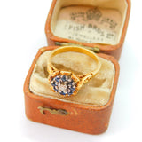 18ct Yellow Gold, Sapphire & Diamond Floral Dress Ring Antique c1920 Art Deco