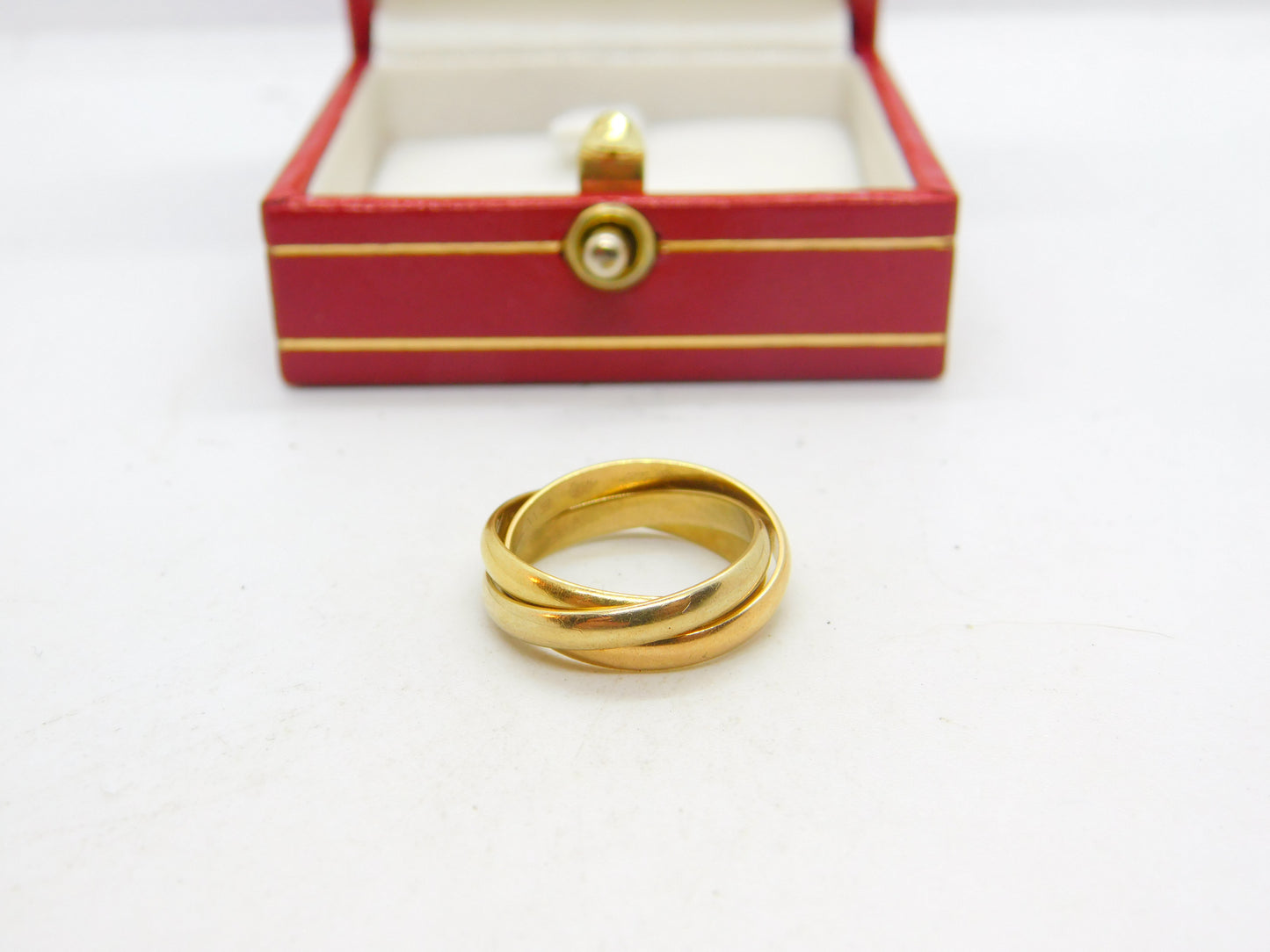 Les Must de Cartier 18ct Trinity Ring with Original Box EW789 Size H UK