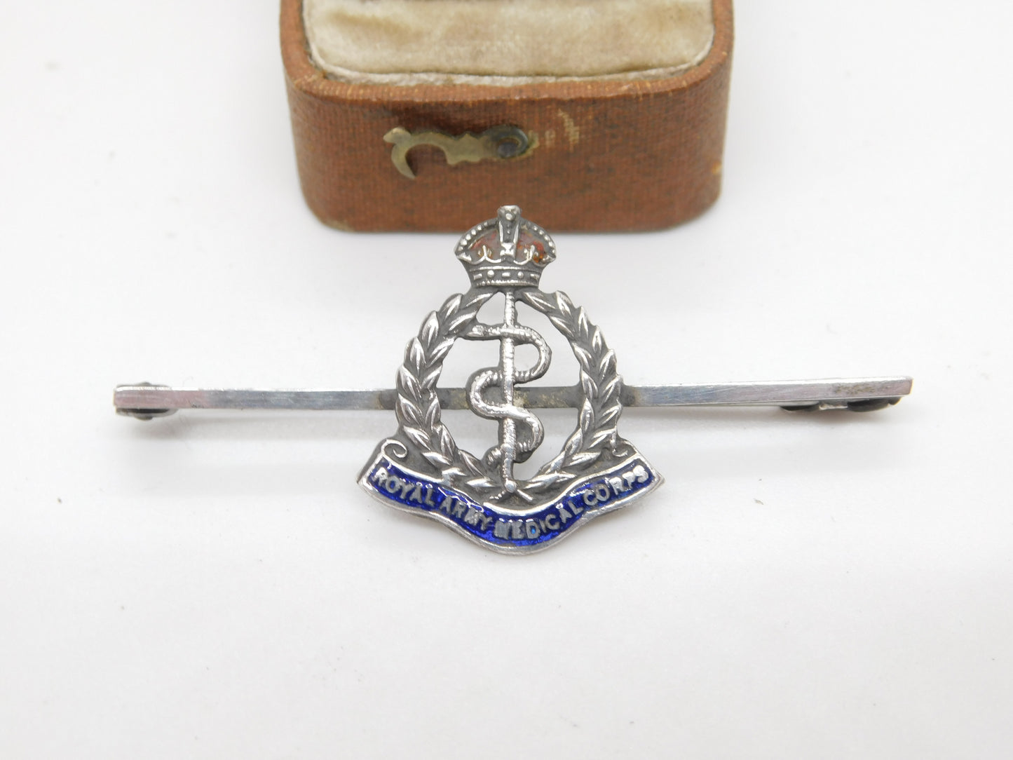 WWII Sterling Silver Enamel Royal Army Medical Corps Brooch TLM Antique