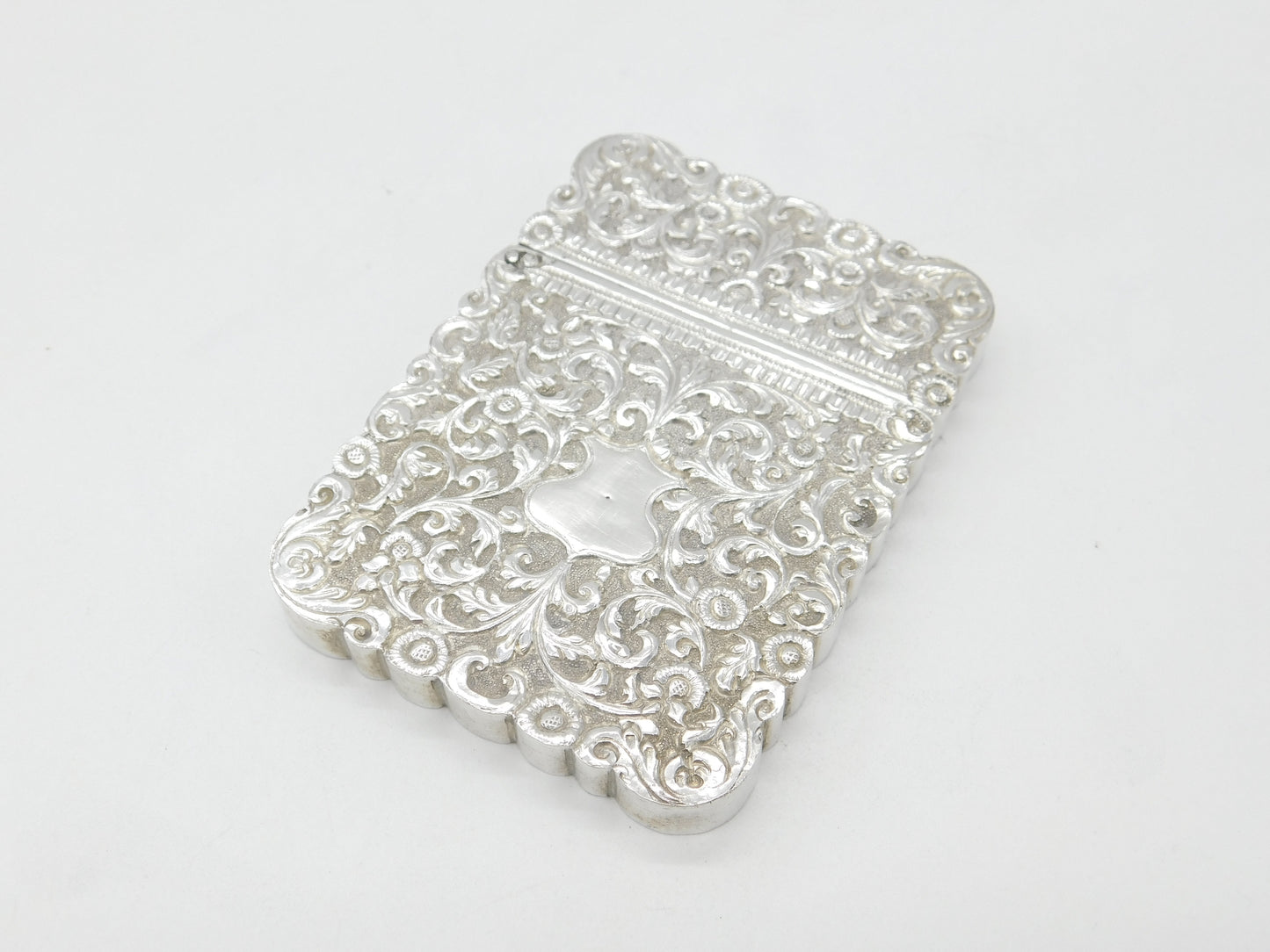 Victorian Indian Sterling Silver Floral Pattern Card Case Antique c1860