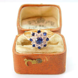 14ct Yellow Gold, Spinel & CZ Floral Cluster Ring Vintage c1990 Birmingham