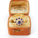14ct Yellow Gold, Spinel & CZ Floral Cluster Ring Vintage c1990 Birmingham
