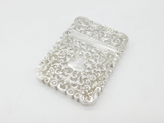 Victorian Indian Sterling Silver Floral Pattern Card Case Antique c1860