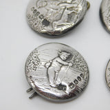 Victorian Set of Sterling Silver Cherub Classical Buttons 1899 London Antique