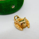 9ct Yellow Gold, Fox Mask & Horseshoe Charm Pendant Vintage c1970