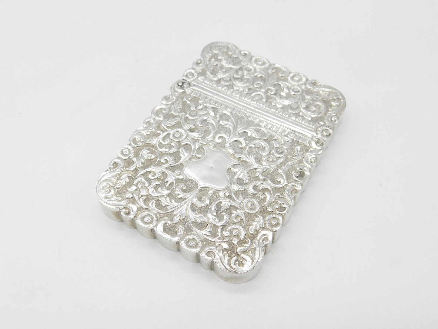 Victorian Indian Sterling Silver Floral Pattern Card Case Antique c1860