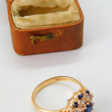 14ct Yellow Gold, Spinel & CZ Floral Cluster Ring Vintage c1990 Birmingham