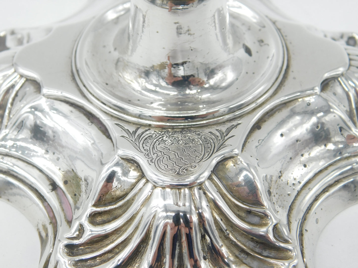 George II Sterling Silver Cast Candlestick Quatrefoil Base Antique 1750 London by William Gould