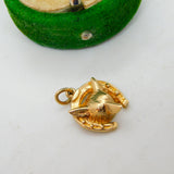 9ct Yellow Gold, Fox Mask & Horseshoe Charm Pendant Vintage c1970