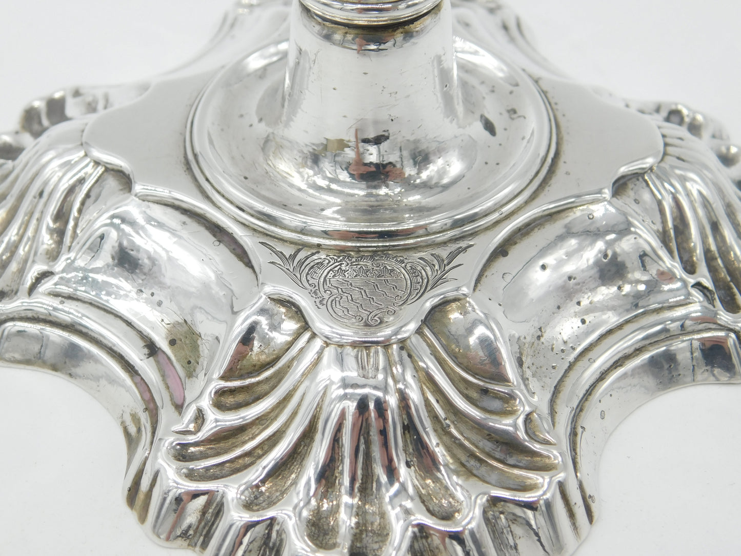 George II Sterling Silver Cast Candlestick Quatrefoil Base Antique 1750 London by William Gould