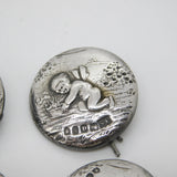Victorian Set of Sterling Silver Cherub Classical Buttons 1899 London Antique
