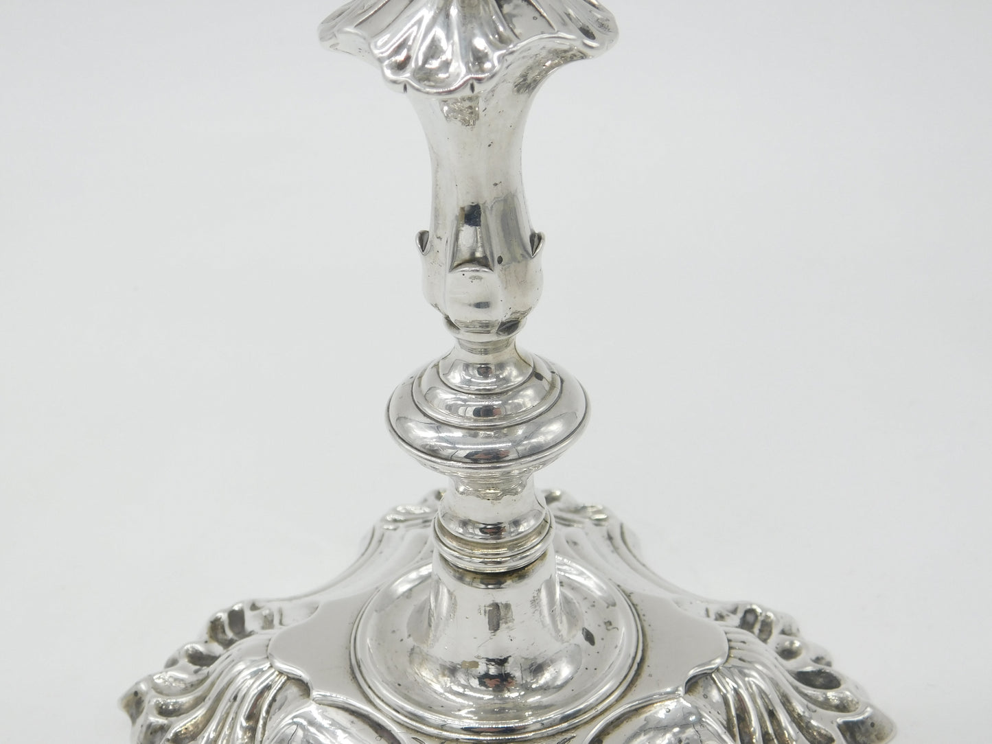 George II Sterling Silver Cast Candlestick Quatrefoil Base Antique 1750 London by William Gould