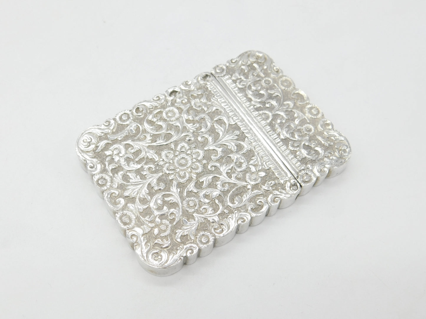 Victorian Indian Sterling Silver Floral Pattern Card Case Antique c1860