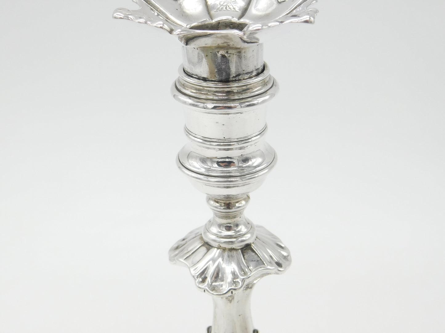 George II Sterling Silver Cast Candlestick Quatrefoil Base Antique 1750 London by William Gould