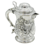 George II Sterling Silver Large Floral Lidded Tankard Antique 1758 London