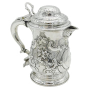 George II Sterling Silver Large Floral Lidded Tankard Antique 1758 London