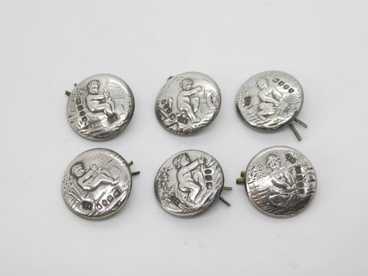 Victorian Set of Sterling Silver Cherub Classical Dress Buttons 1899 Antique