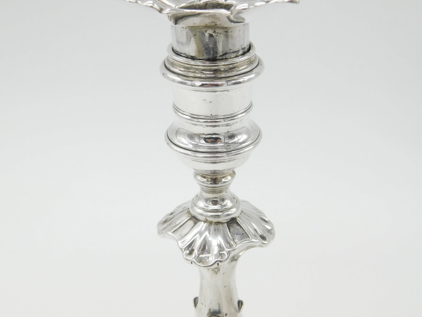 George II Sterling Silver Cast Candlestick Quatrefoil Base Antique 1750 London by William Gould