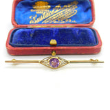 Edwardian 15ct Gold, Amethyst & Diamond Bar Brooch Antique c1910