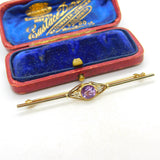 Edwardian 15ct Gold, Amethyst & Diamond Bar Brooch Antique c1910