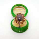 9ct Yellow Gold Cabochon Bohemian Garnet Floral Cluster Ring Vintage c1970