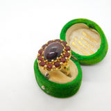 9ct Yellow Gold Cabochon Bohemian Garnet Floral Cluster Ring Vintage c1970