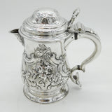 George II Sterling Silver Large Floral Lidded Tankard Antique 1758 London