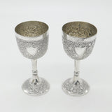Pair of Victorian Kutch Indian Sterling Silver Wine Goblets Antique c1860