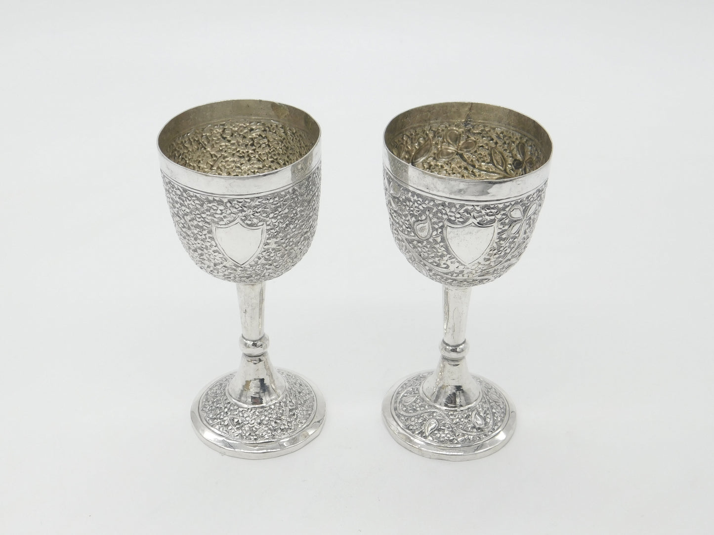 Pair of Victorian Kutch Indian Sterling Silver Wine Goblets Antique c1860