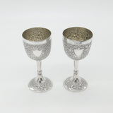 Pair of Victorian Kutch Indian Sterling Silver Wine Goblets Antique c1860