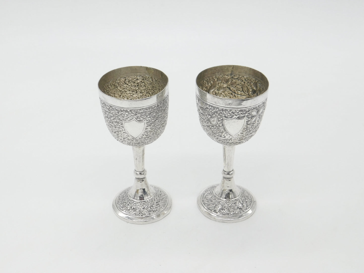 Pair of Victorian Kutch Indian Sterling Silver Wine Goblets Antique c1860