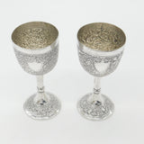 Pair of Victorian Kutch Indian Sterling Silver Wine Goblets Antique c1860