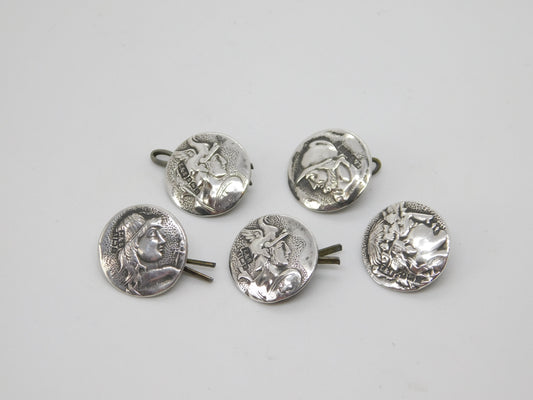 Victorian Set of Sterling Silver Mythical God Pattern Buttons 1900 Antique