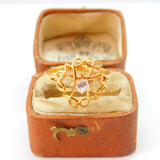 9ct Yellow Gold White Spinel Set Floral Dress Ring 1986 Birmingham Vintage
