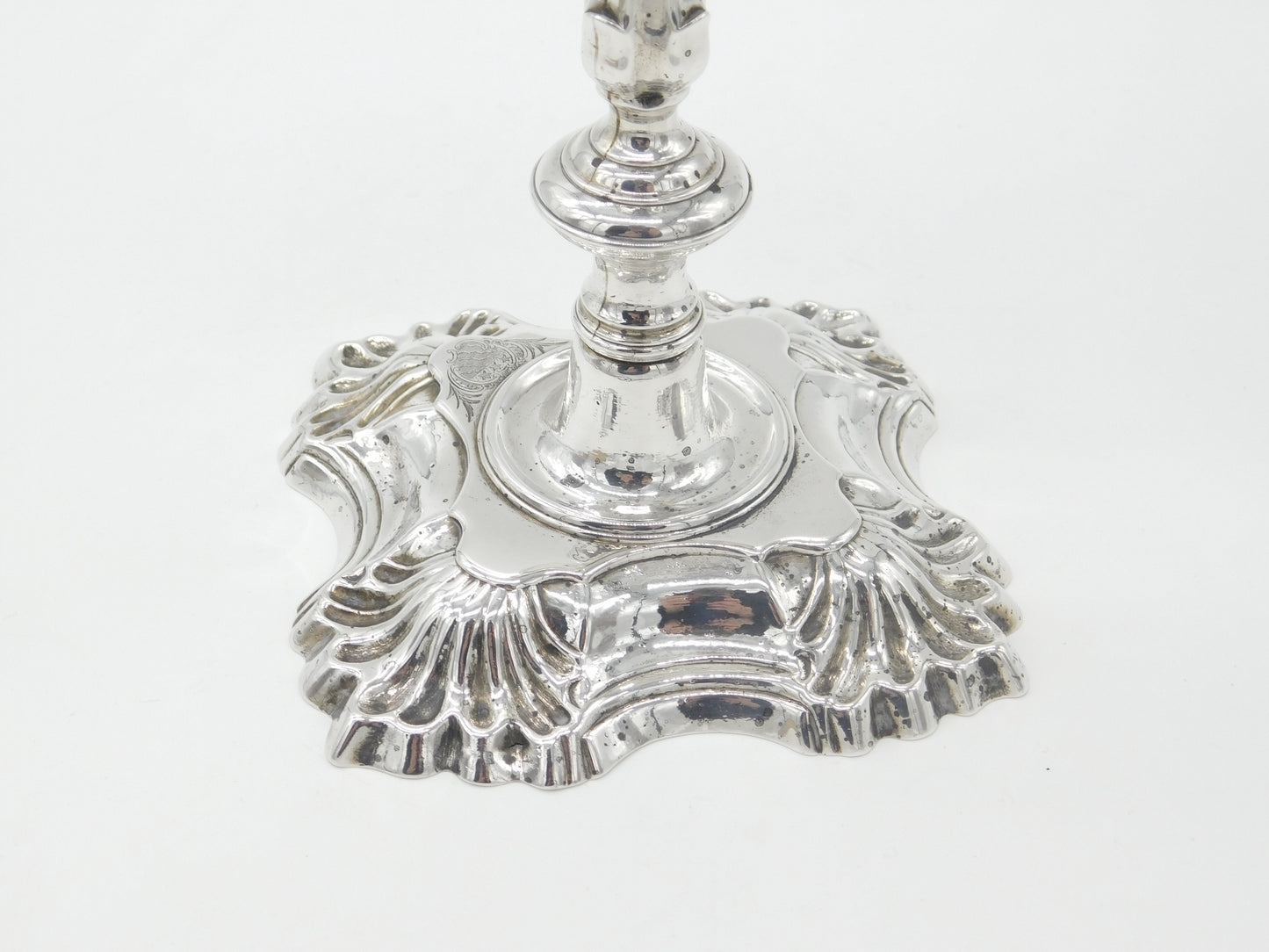 George II Sterling Silver Cast Candlestick Quatrefoil Base Antique 1750 London by William Gould