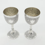 Pair of Victorian Kutch Indian Sterling Silver Wine Goblets Antique c1860