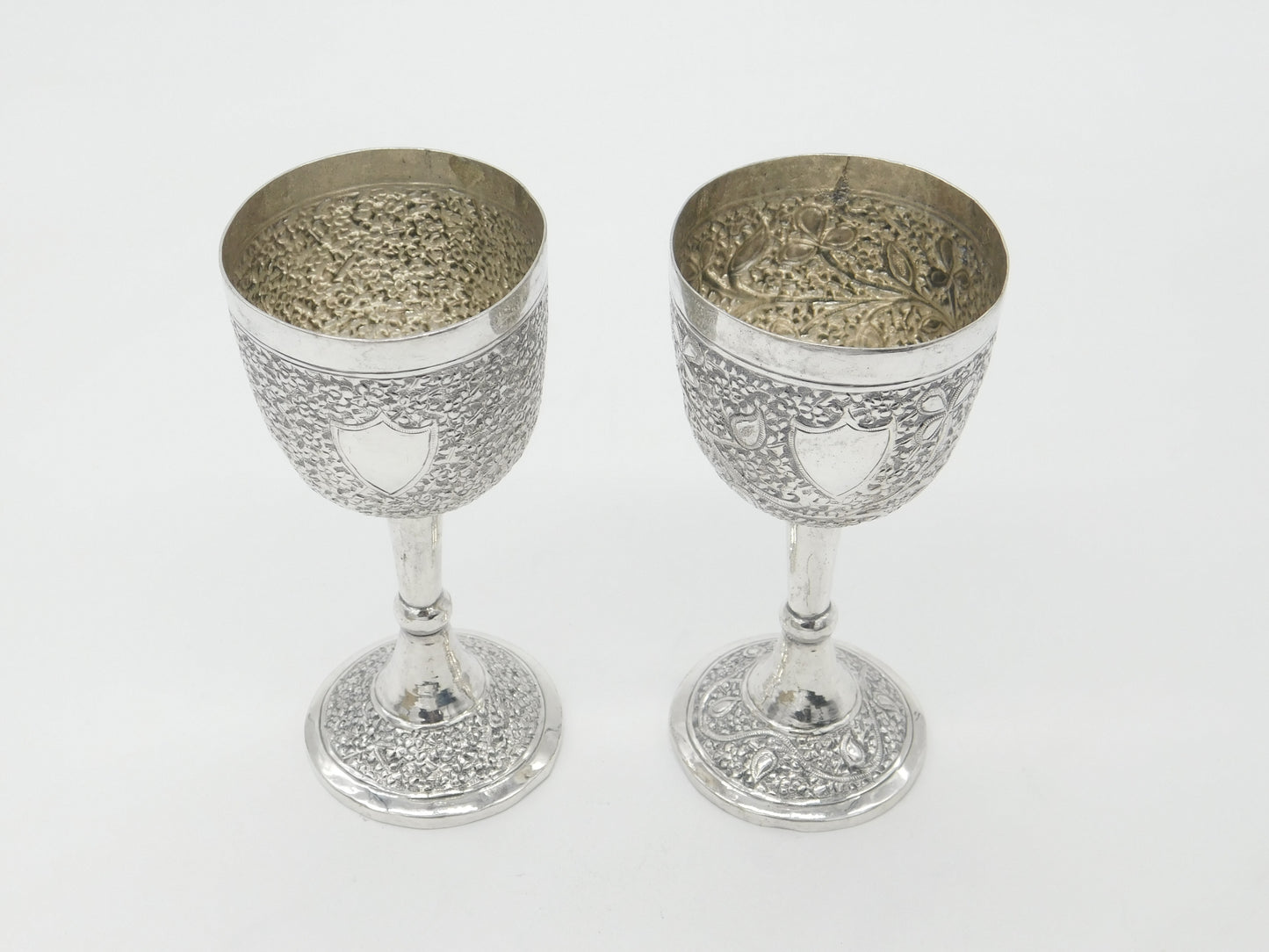 Pair of Victorian Kutch Indian Sterling Silver Wine Goblets Antique c1860