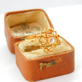 9ct Yellow Gold White Spinel Set Floral Dress Ring 1986 Birmingham Vintage