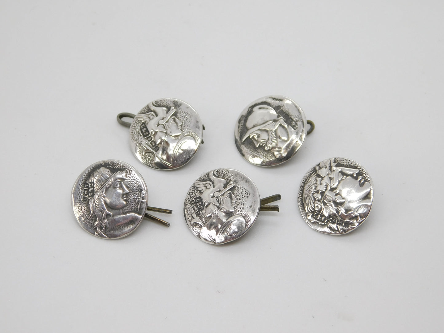 Victorian Set of Sterling Silver Mythical God Pattern Buttons 1900 Antique