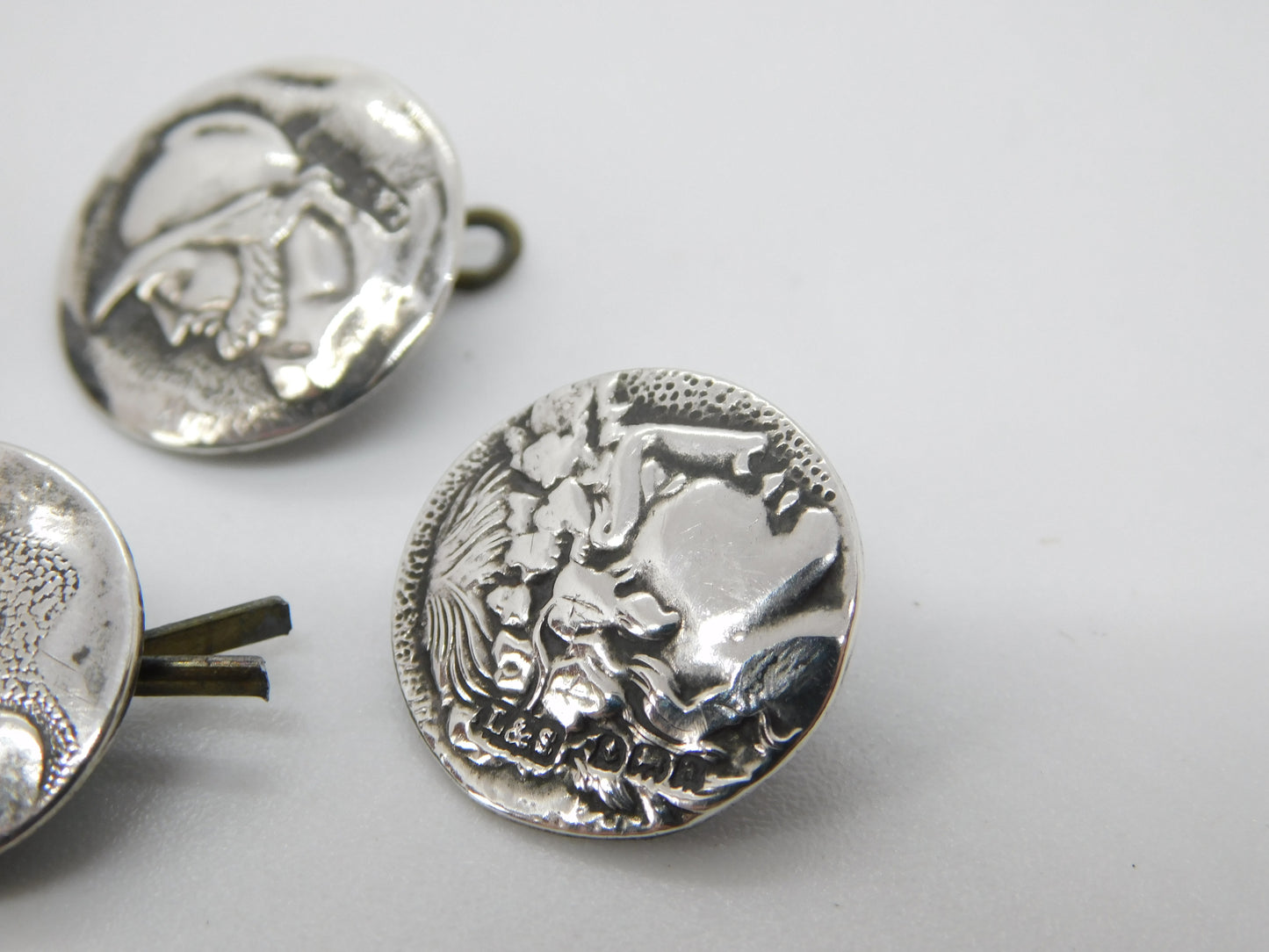 Victorian Set of Sterling Silver Mythical God Pattern Buttons 1900 Antique